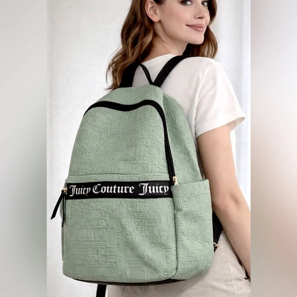 Juicy Couture Sage Green Embossed Logo Backpack NWOT Y2K Style